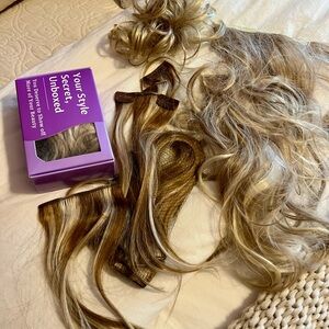 Barely used variety of real and synthetic Hair Extension Set - Blonde and Brown